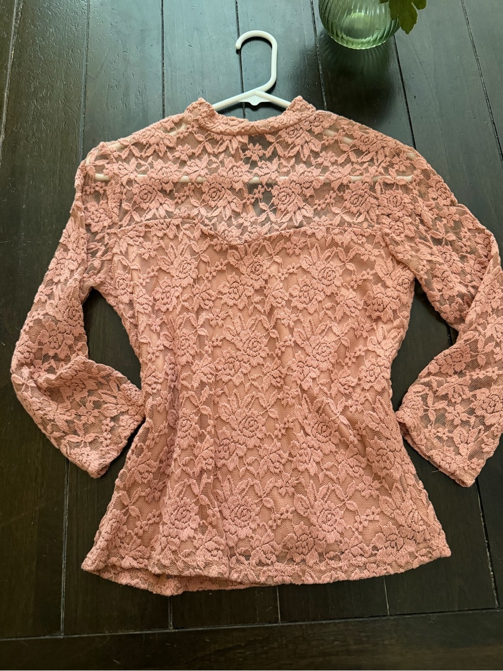 Womens Pink Lace Long-Sleeve Top